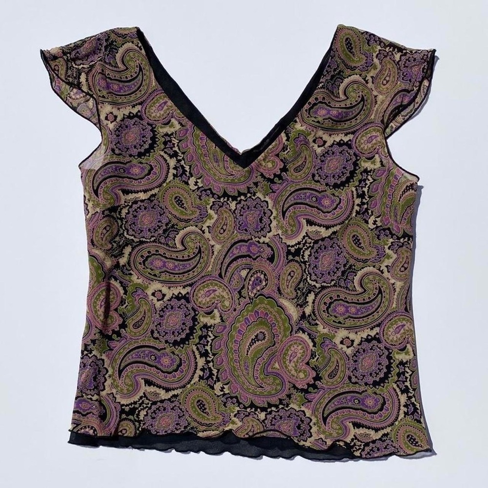 Jones New York bohemian paisley print v-neck top Women's 8 petite, Medium Summer